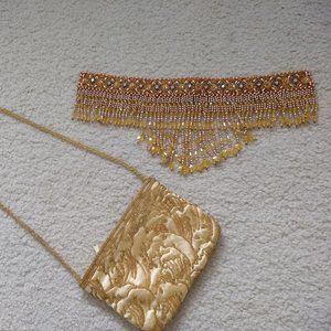 RARE vintage 60s waterfall bead choker collar bib purse set